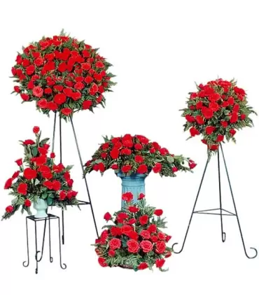 Set fúnebre de rosas: Corona, cojín y 2 canastas