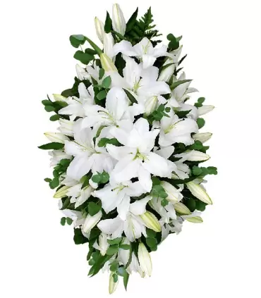 Cubre urna con 35 liliums blancos, opción de elegir el color de los liliums.