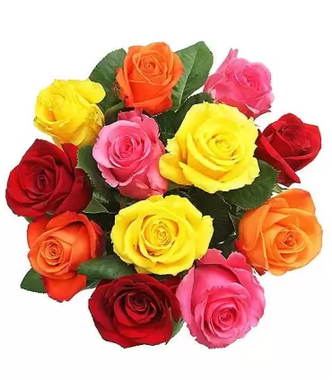 Flores de cumpleaños: ramo de 12 rosas surtidas.