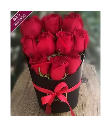 Caja con 10 rosas rojas.